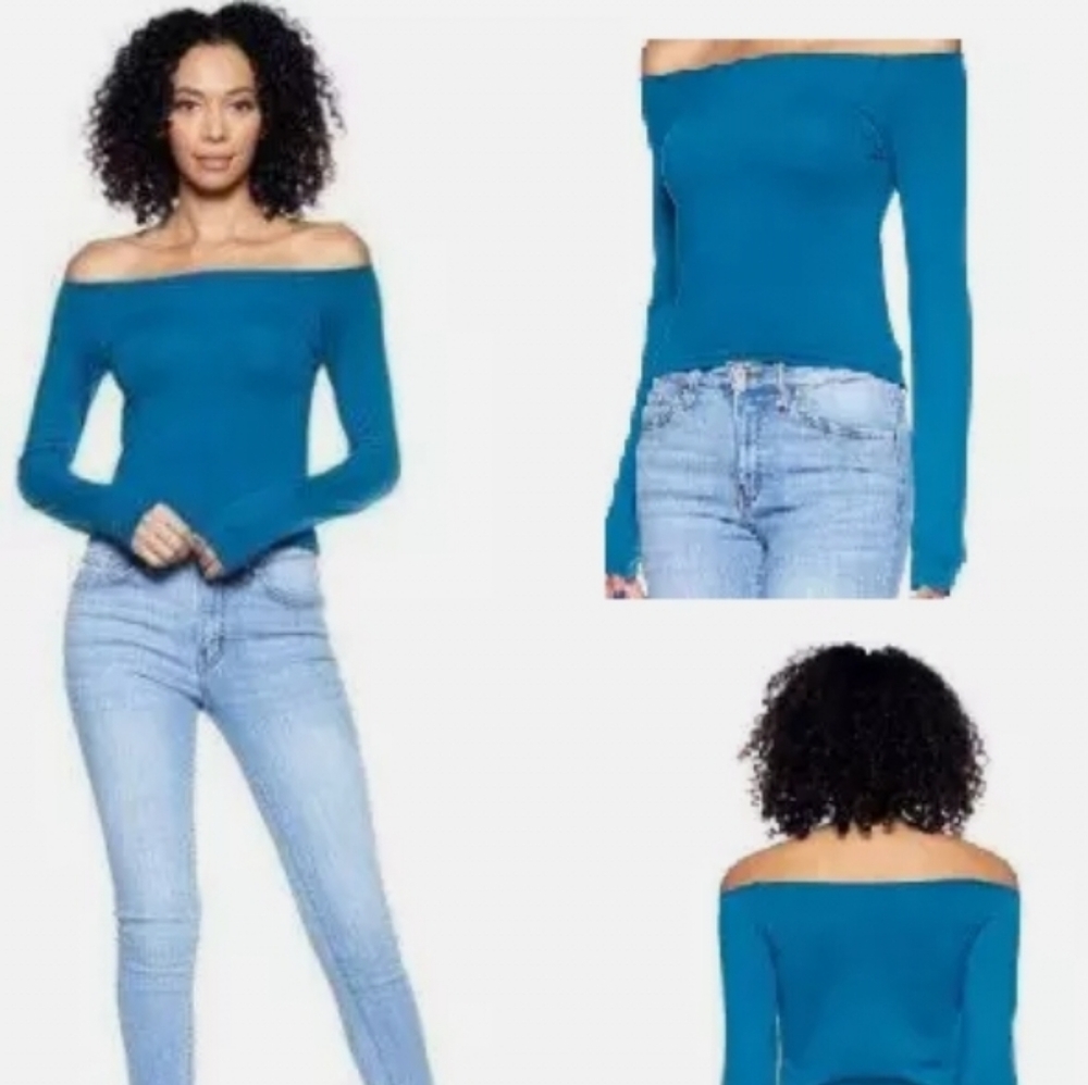 Teal Off Shoulder Top With Free Face Mack In Size Medium